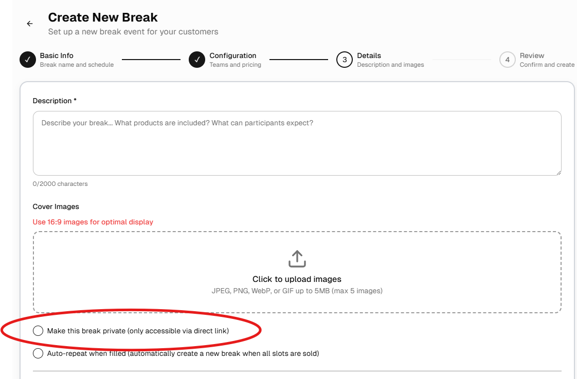 Make this break private checkbox