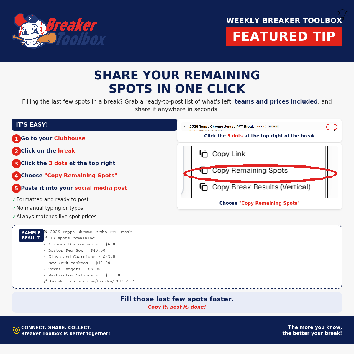 Share your remaining spots in one click